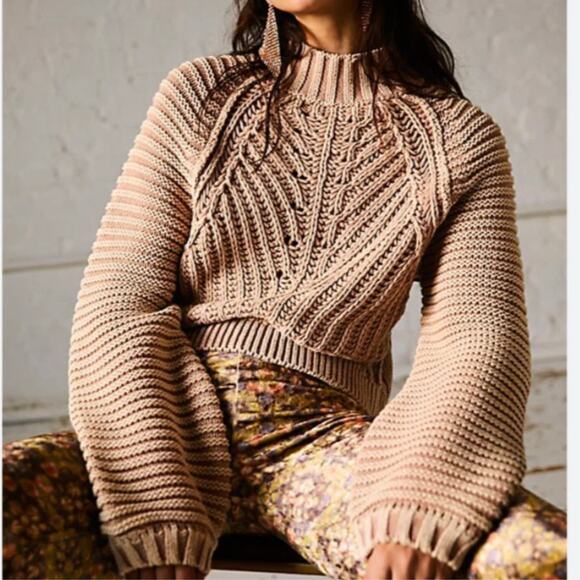 Free People Sweaters - Free People Sweetheart Knit Mock Neck Pullover Sweater Brown M